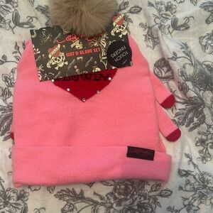 Ed Hardy Pink Knit Beanie and Glove Set